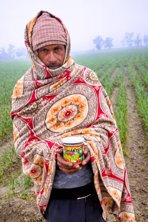 Wheat crop farmer showing shakti